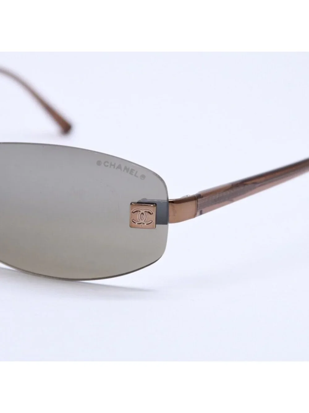 Chanel Rimless Sunglasses 18 Brown Acetate CC Logo Gold Eyewear